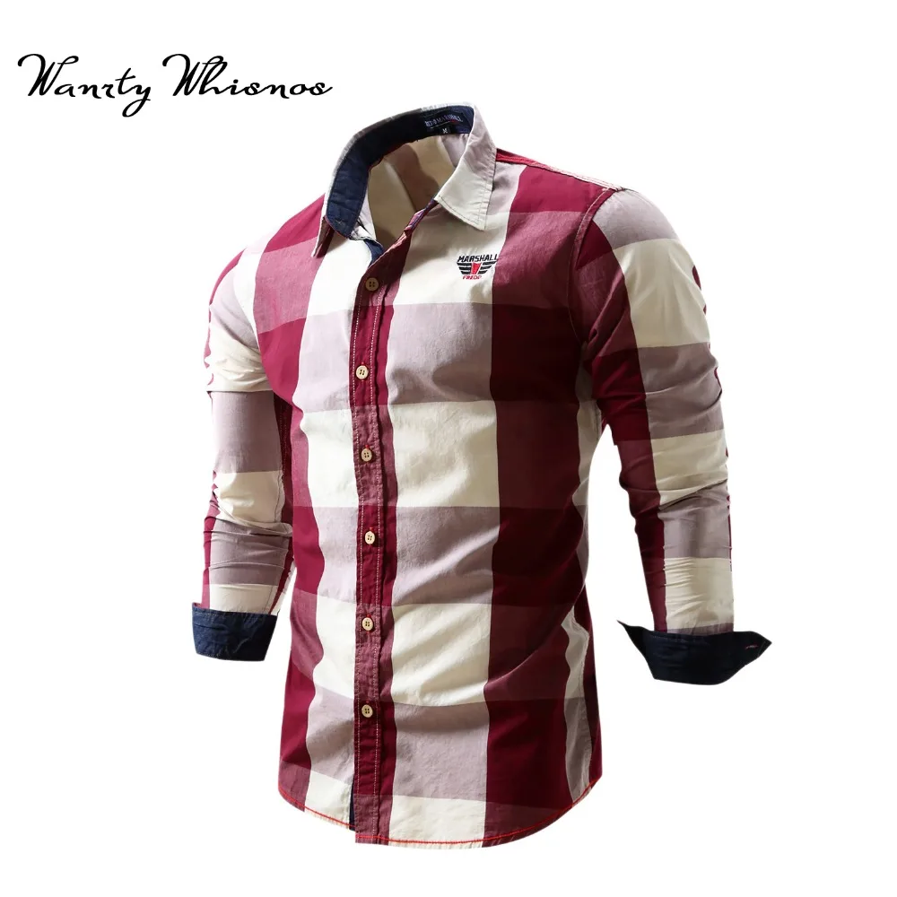 

2018 100% Cotton Men's Brand Long Sleeve Shirt Mens Dress Shirts Casual Fashion Business Style Plaid Shirts Wholesale