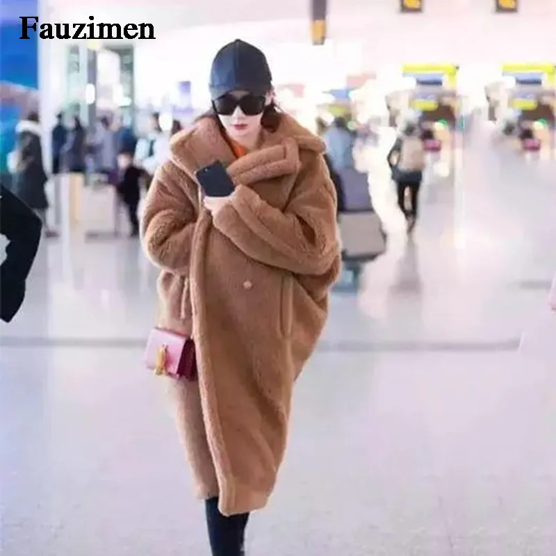 FAUZIMEN/Новое поступление бесплатная доставка меховое пальто из овечьей шерсти