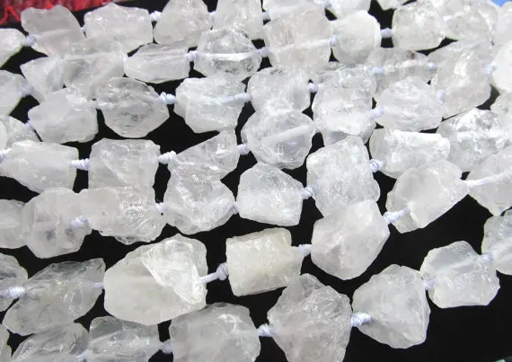 

genuine rock crystal beads natural clear white rock quartz nuggets freeform matte loose beads 15-25mm full strand