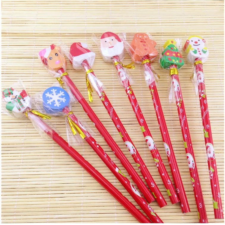 5 шт./лот деревянные красные рождественские карандаши с ластиком в качестве