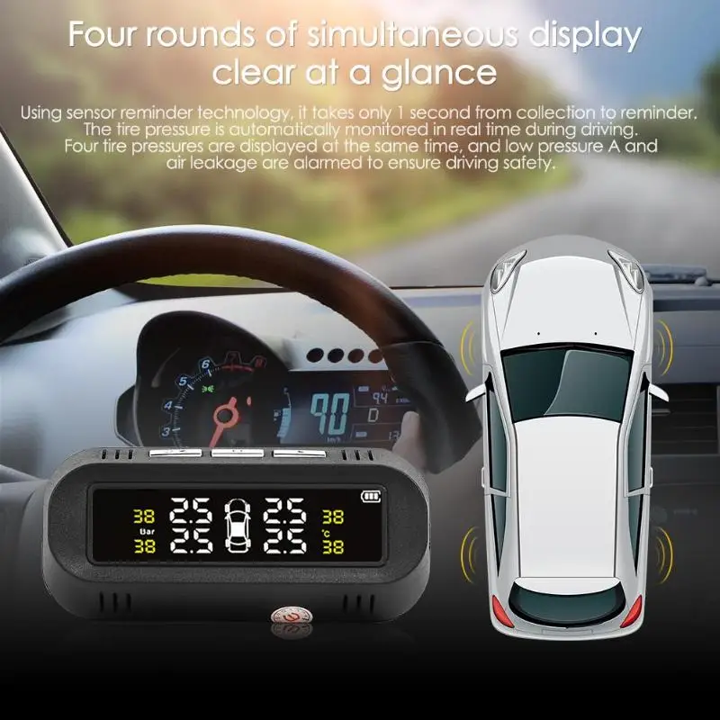 C68 USB+ Солнечная ЖК-дисплей в шинах автомобиля Давление Предупреждение монитор Системы с 4 датчиками