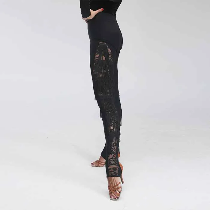 Black Pants Бальные латинские танцевальные кружевные штаны с кисточками платье для сальсы современная танцевальная одежда женская черная облегающая танцевальная одежда для ча-ча PY015 - Цвет: Black Pants
