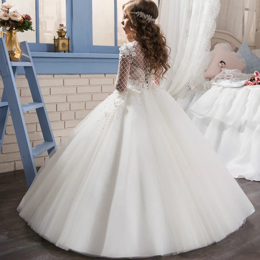 Fancy Tulle Ball Gown Christmas Flower Appliques Little Bridesmaid Wedding Dress Custom Made Vetsidos de Noiva Fantastic Dresses |