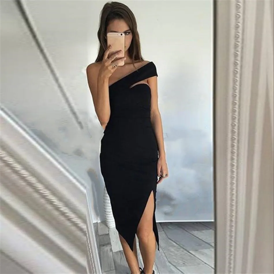 Dressbird Для женщин летние Бандажное облегающее для вечеринки сексуальное платье на одно плечо миди элегантное платье Verano снаряжены, раздел-платья для девочек