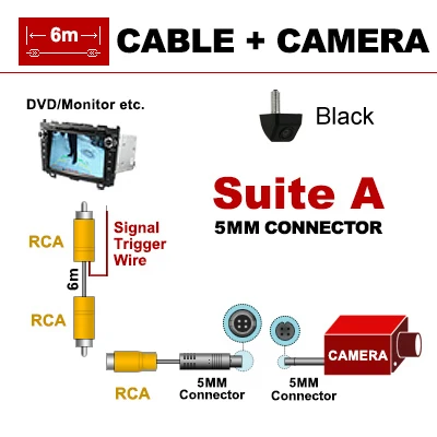 Black 6m SINOSMART Universal Parking Reversing Backup Camera for Car Vehicle Stainless Metal Chrome Black Small Size - Название цвета: Black 6m