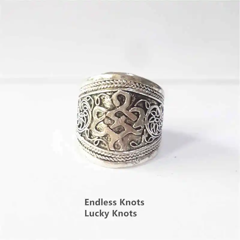 D. Endless Knot Тибетские Серебряные мантры амулет серийные кольца мульти тотемные символы Открытое кольцо для мужчин Ом Бесконечные Узлы мудрости глаз R154 - Цвет основного камня: D. Endless Knot