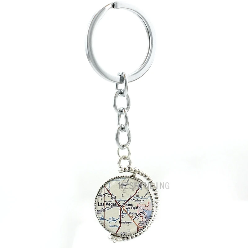 Двухсторонний вращающийся модный винтажный брелок с картой Лас Вегаса ювелирный
