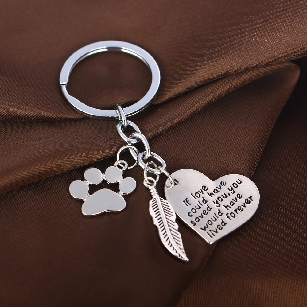 12PC/Lot If Love Could Have Saved You Heart Keychains Dog Pet Paws Keyfob Feather Keyrings Key Chains Rings Animals Lover Gifts | Украшения