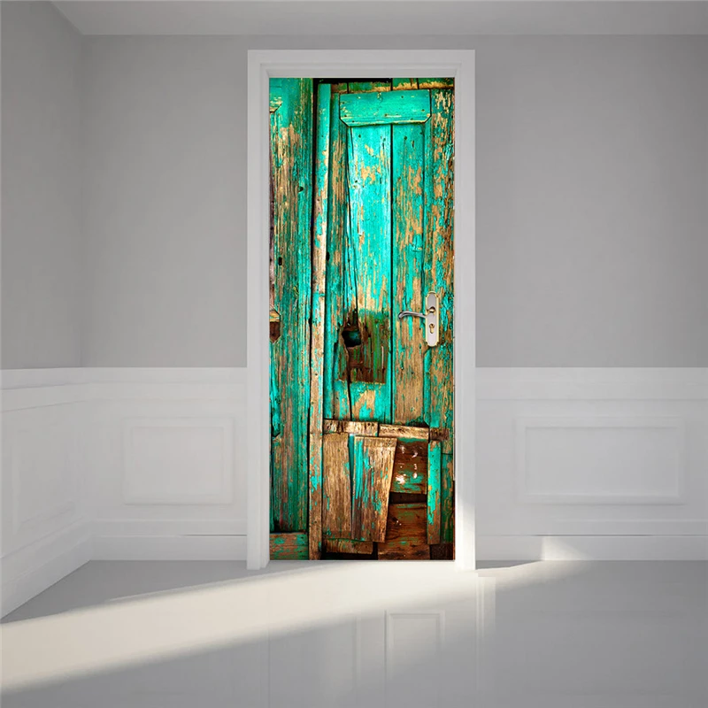 2 sheets/pcs Old Green Wooden Door Mural Poster DIY Waterproof Sticker Special Art Wall Paper for Office Bedroom Cafe Decor | Дом и сад