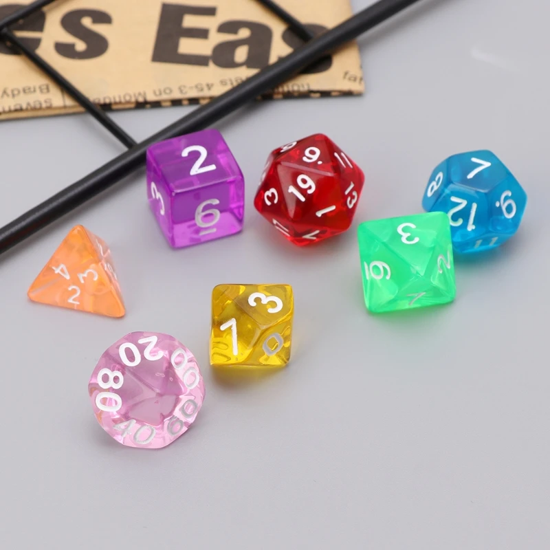 7 шт./компл. многогранные кости красочные акриловые D4 D20 цифровые игральные