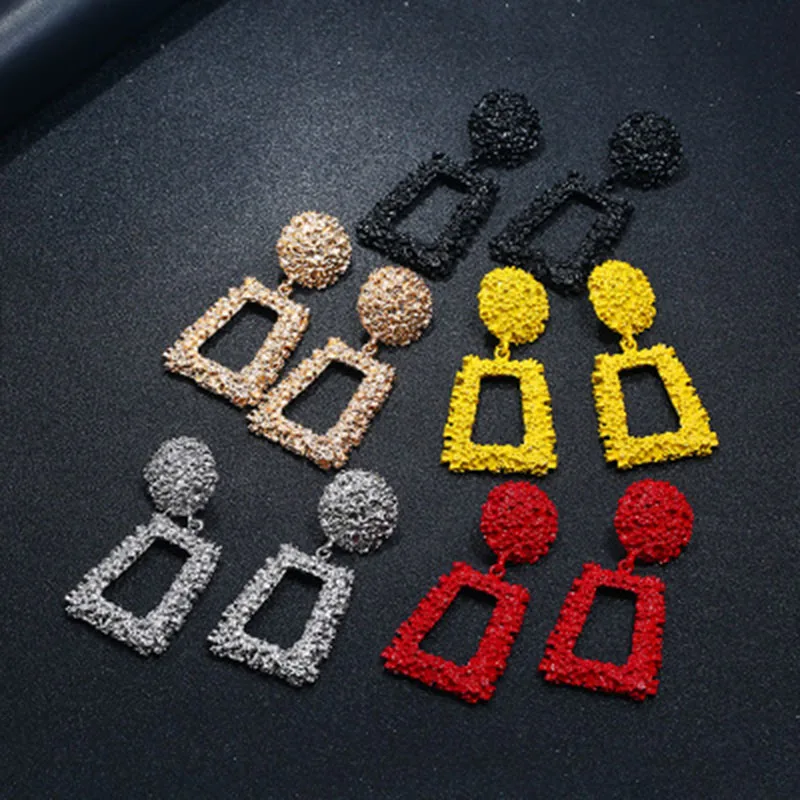 Женские Висячие серьги с геометрическим узором большие массивные из розового