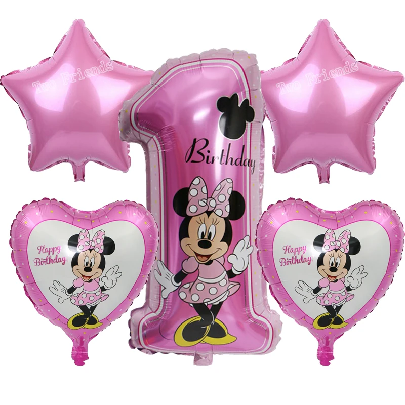 5pcs minie set Микки Минни фольгированные шары 1-й День Рождения украшения дети баллон номер 1 globos точка латекс детский игрушечный детский душ девочка - Цвет: 5pcs minie set