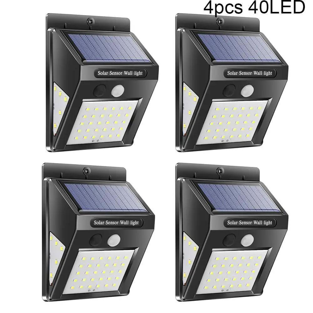 4pcs 40LED 1/2/4 шт. 30/40 светодиодный солнечный Мощность лампа движения PIR Сенсор Активированный солнечный светильник Водонепроницаемый открытый сад безопасности настенный светильник - Испускаемый цвет: 4pcs 40LED