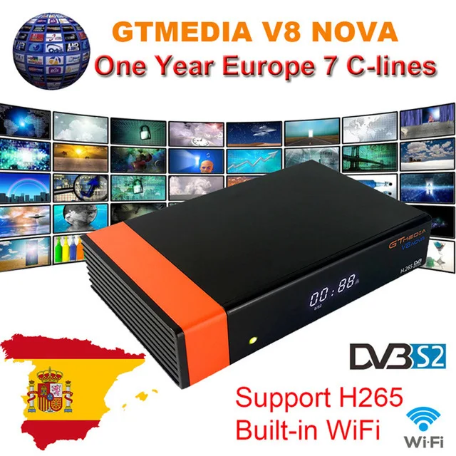 2 шт. для Испании Freesat V8 Nova HD спутниковый ТВ ресивер DVB-S2 builti wifi full 1080p PowerVu BissKey Youtube scart Европа - Цвет: NOVA with Clines