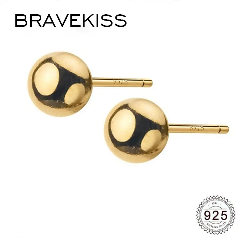 Женские серьги BRAVEKISS круглые пусеты из стерлингового серебра 925 пробы с шариками