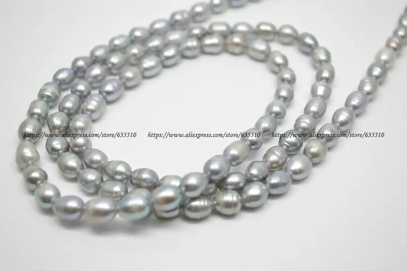 

Silvery Gray Color Natural Fresh Water Pearl Rice Beads 32 Inches Length Long Necklace Fashion Woman Jewelry