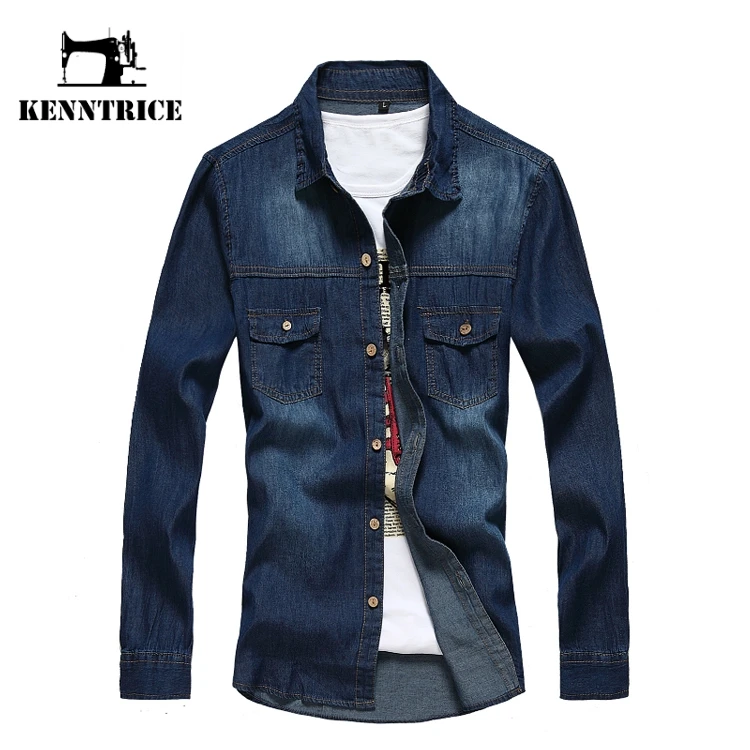 Kenntrice/Осенняя ВИНТАЖНАЯ ДЖИНСОВАЯ РУБАШКА с американским флагом мужская блуза