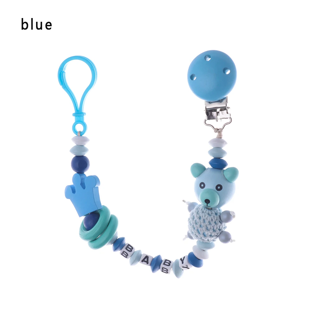 blue 1 шт. прищепка для соски цепь милый мультфильм медведь Корона буквы-игрушки Прорезыватель пустышка держатель цепи ребенок ниппельная кормушка аксессуары - Цвет: blue