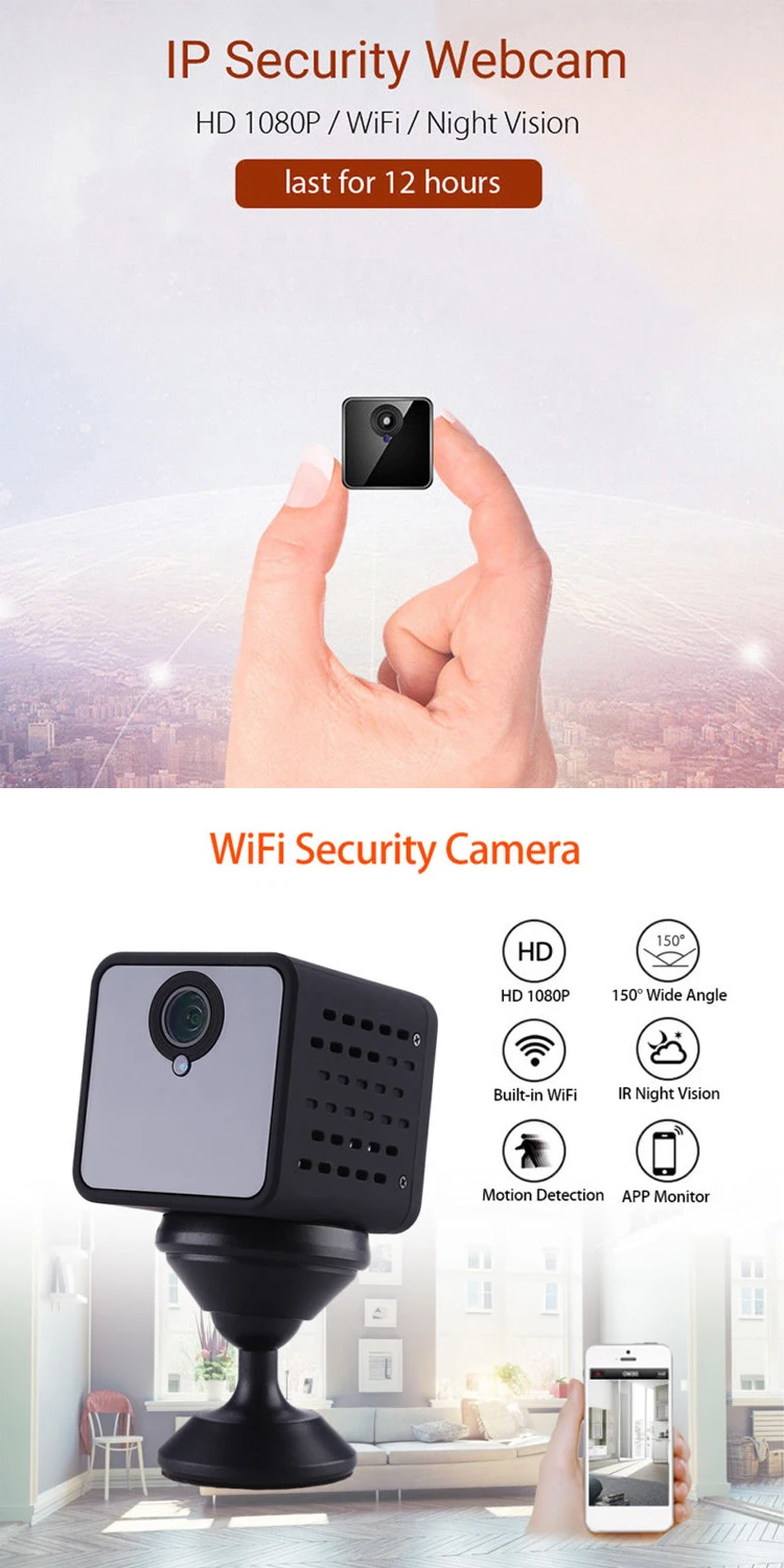 Ip-камера 12H батарея портативная камера P2P беспроводной WiFi видео рекордер для iPhone iPad Android приложение Удаленный просмотр