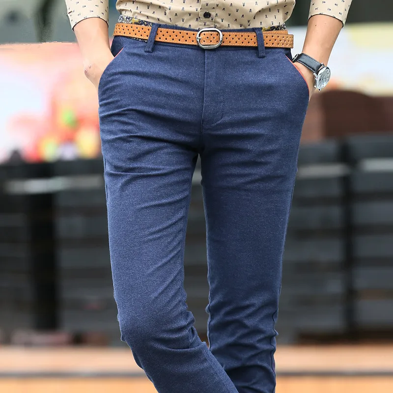Для мужчин брюки летние Повседневное матовый стрейч мужской Slim fit Брюки Модный