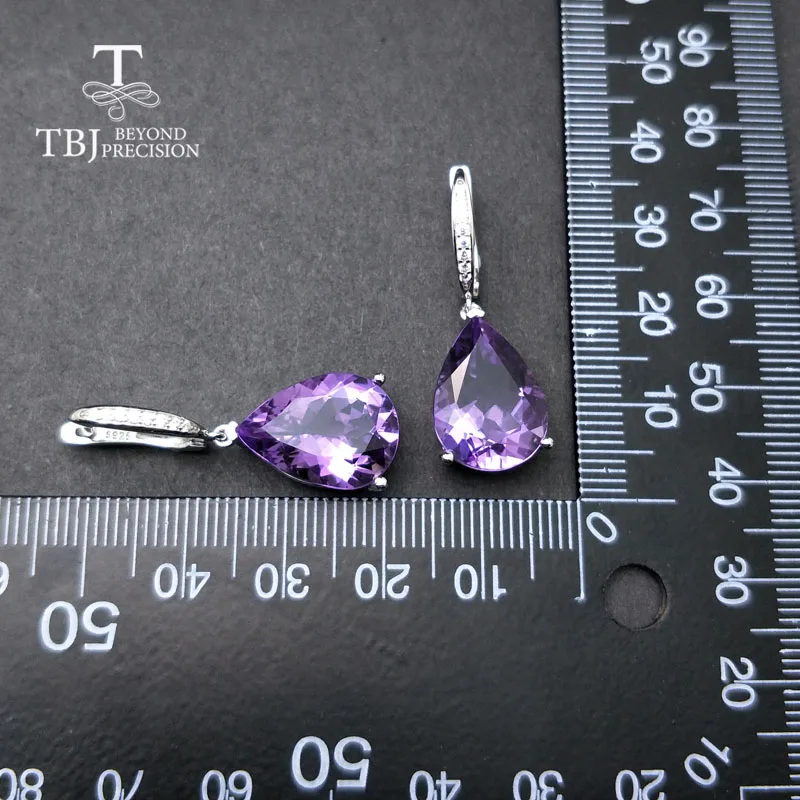 Женские серьги с аметистом TBJ из серебра 12*16 мм натуральным бразильским камнем в