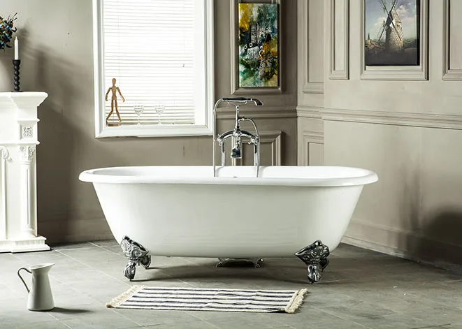 

66" CUPC Approval Freestanding Luxury Bathtub Cast Iron Double Ended Enamel Tub 1001