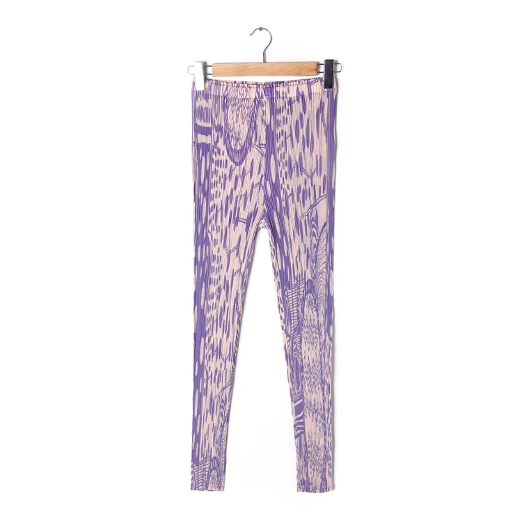 pleated print basic trousers elastic pencil pants pressure pleated skinny pants fold pants