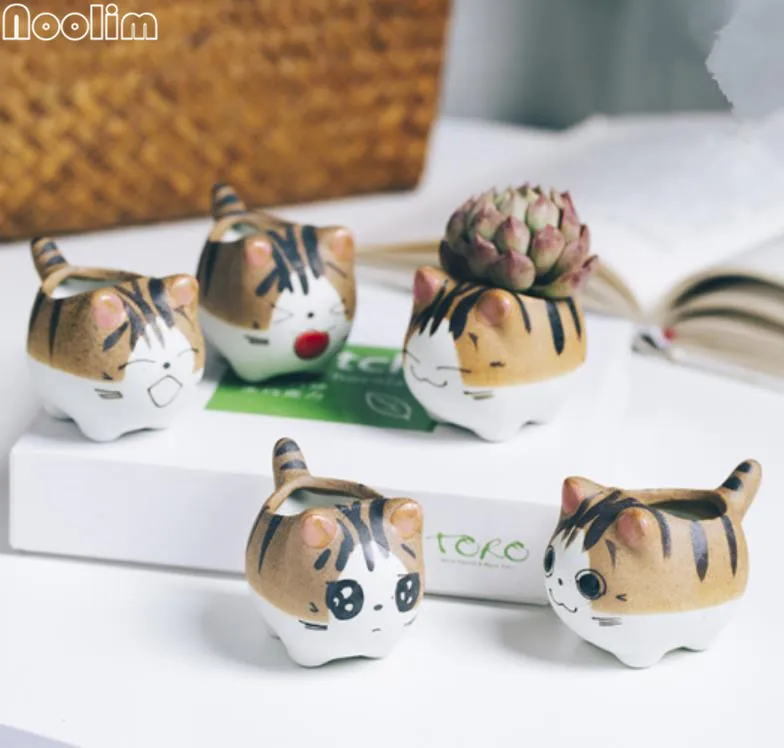 NOOLIM 1 шт. милый кот цветочные горшки белый керамический мультяшный пасторальный суккулентный горшок домашний офис украшение сада