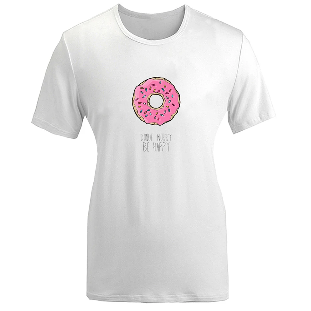 Милая женская футболка с принтом Don't Worry Donut Be Happy Deer King and Queen хлопковая