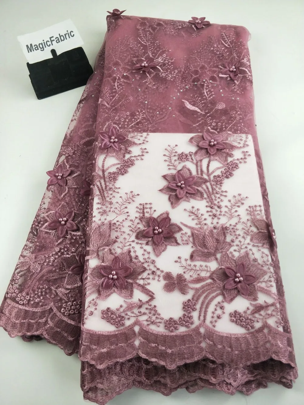 High Quality Nigerian 3D Flower Lace With Beads African French Net Fabric Embroidered Tulle For Dress CN007 | Дом и сад
