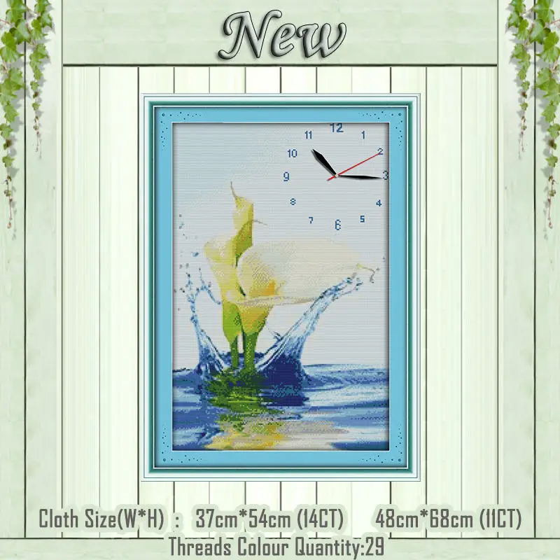 Calla lilies clock Роза красочные цветы часы лицо diy живопись Счетный принт на холсте DMC 11CT 14CT наборы для вышивки крестом наборы для рукоделия вышивка - Цвет: Calla lilies clock