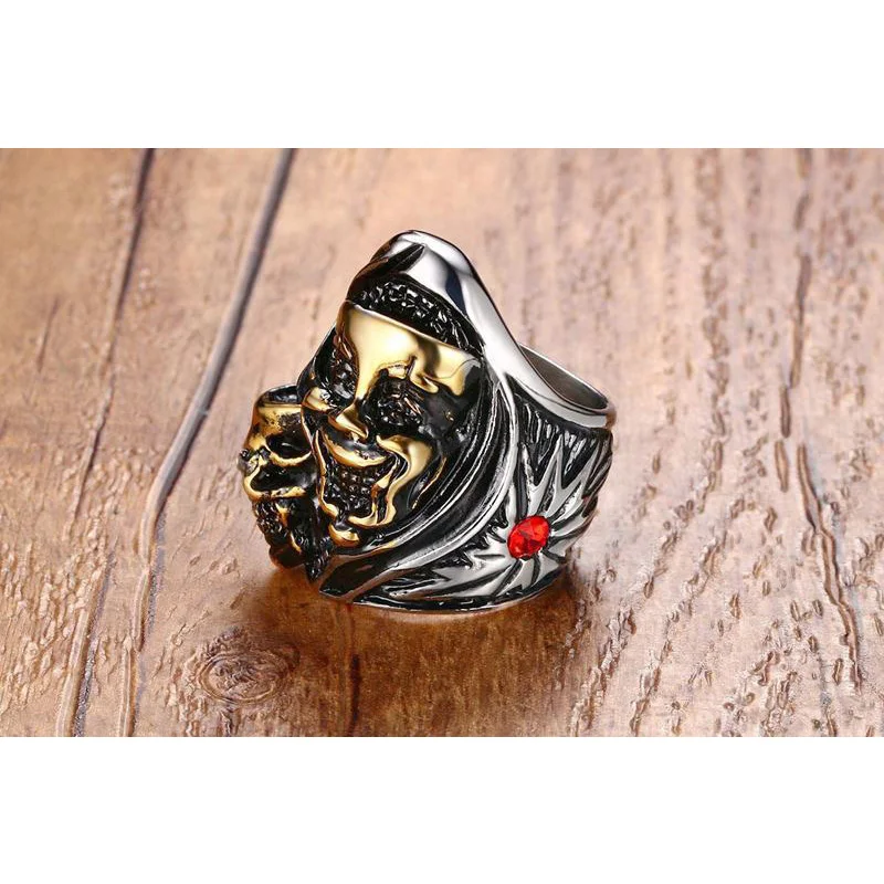 Ceilim 34 мм преувеличены Skull Ring Для мужчин Нержавеющая сталь двойной призрак s