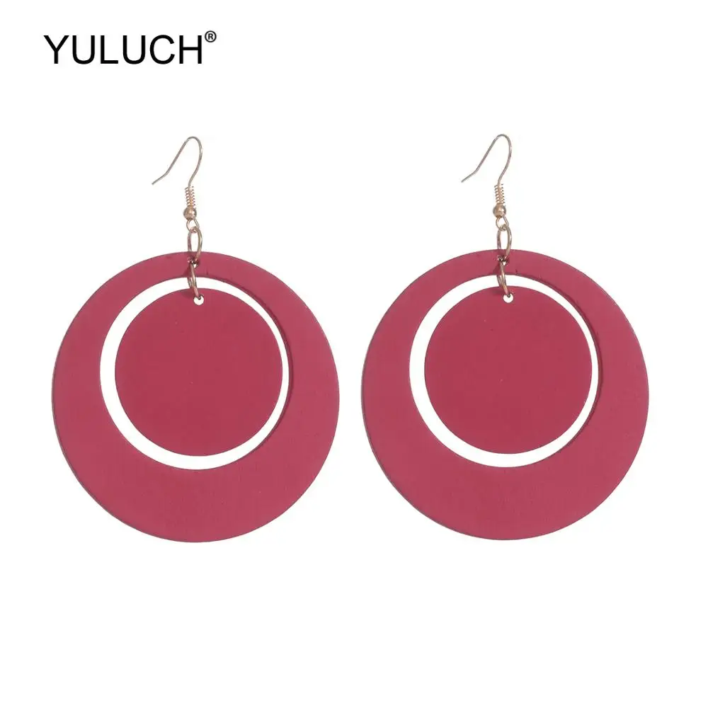 

YULUCH Модные женские полые круглые деревянные подвесные Серьги Этнические африканские индийские большие массивные Висячие серьги для подар...