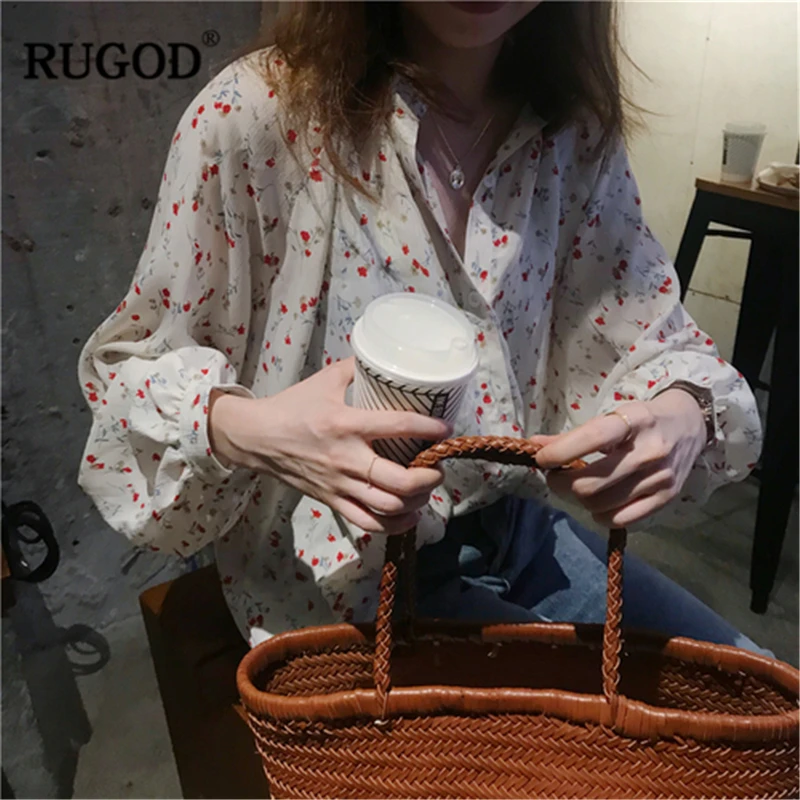 Новое поступление 2019 Женская Цветочная рубашка RUGOD с отложным воротником и