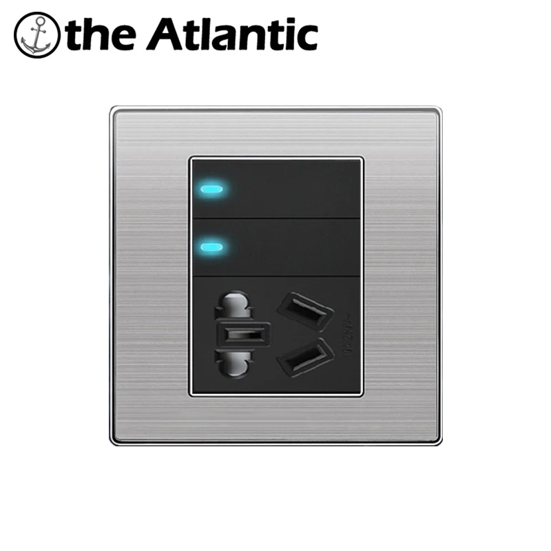 Atlantic Нержавеющая сталь Панель 2 банды 1 способ выключатель света с 5 pin отверстие