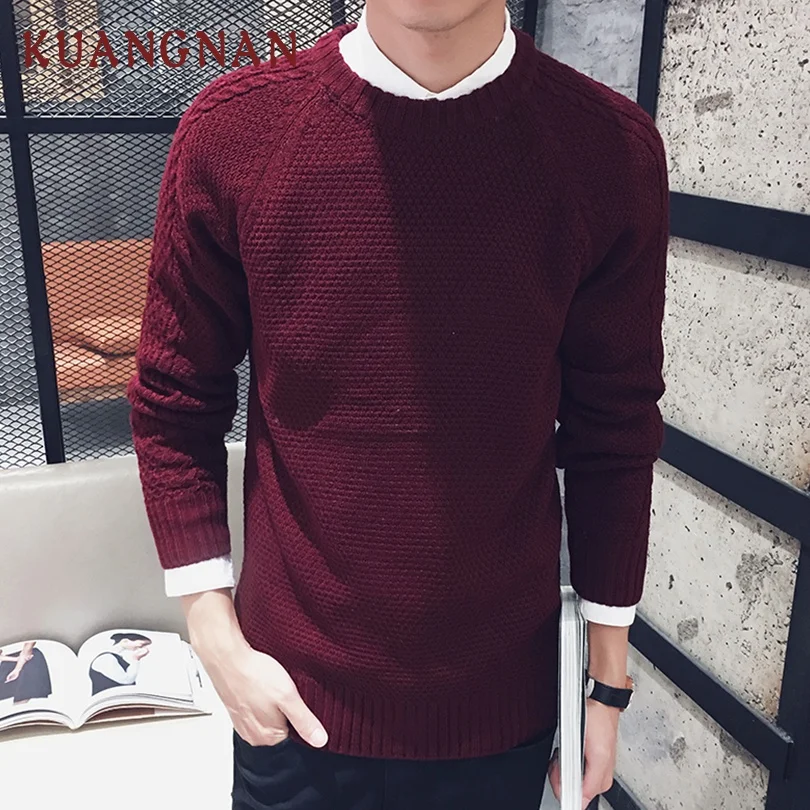 KUANGNAN однотонный вязаный свитер Мужская одежда Рождественский красный мужская 2018