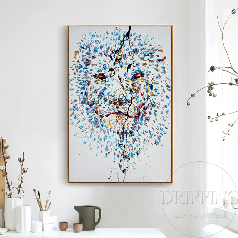New Arrivals Style Hand-painted Abstract Lion Head Oil Painting on Canvas for Living Room | Дом и сад