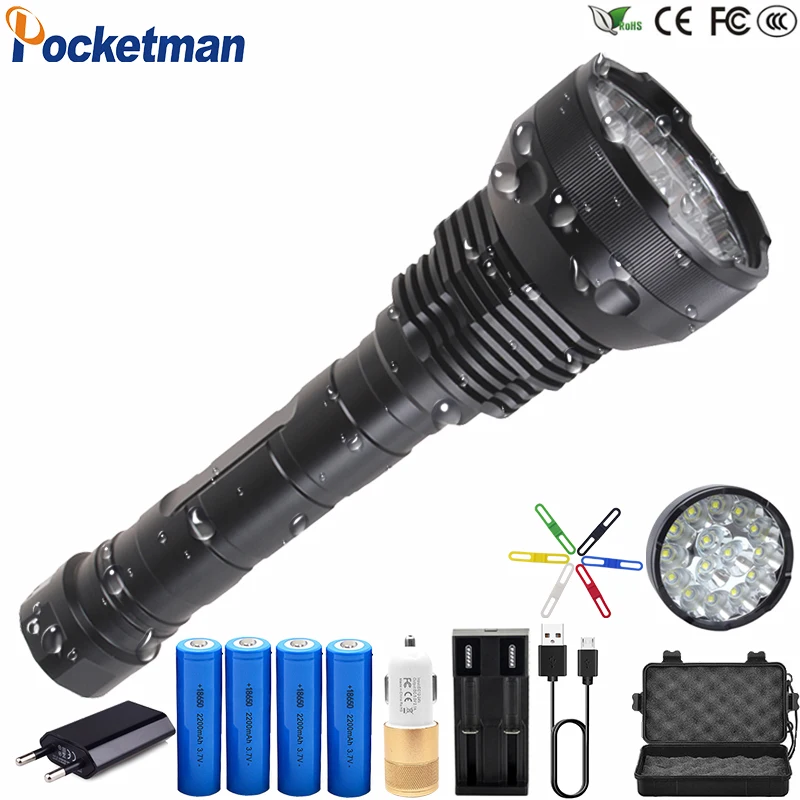 

Most Powerful 15 x XM-T6 XHP50 LED Flashlight 8800mA Battery 5 Modes Lanterna led linternas Torch Waterproof 18650 26650