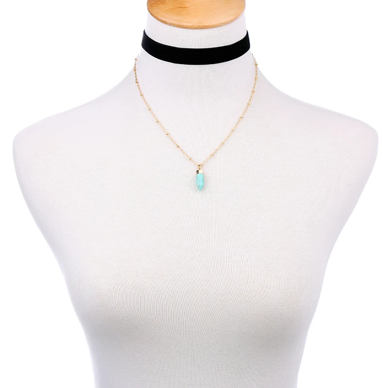 Женская цепочка золотого цвета белый синий камень кулон ожерелье черное