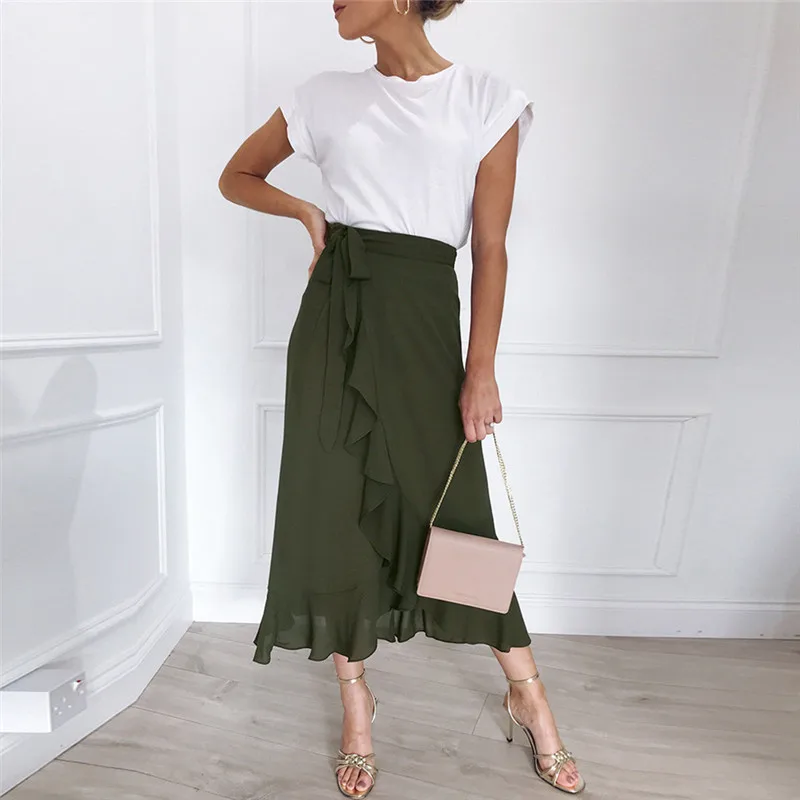 2019 Женская Повседневная модная летняя богемная однотонная гофрированная