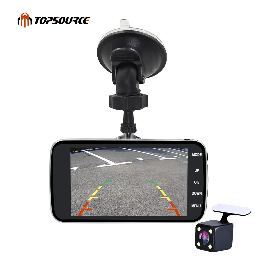 Topsource 4 &quotАвтомобильный видеорегистратор Камера Двойной объектив Full HD 1080 P с