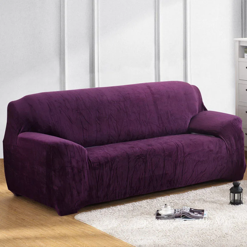 Purple Хаки Плюшевые Чехлы для диванов Универсальный диван Полотенца диванных чехлов для Гостиная Cubre диван крышка M L XL XXL XXXL XXXXL-shape форме, благодаря чему создается ощущение невесомости с двухместный диван 1/2/3/4 местный - Цвет: Purple