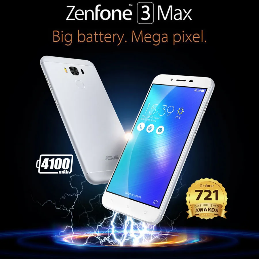 Мобильный телефон ASUS ZenFone 3 Max ZC553KL, 4G LTE, 5,5 дюймов, Android 1080x1920, 3 ГБ, 32 ГБ, четыре ядра, 4100 мА/ч, батарея, 16Мп, мобильный телефон