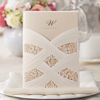 wishmade vertical laser cut wedding invitation cards with white hollow flora for marriage party supplies 100pcslot cw060