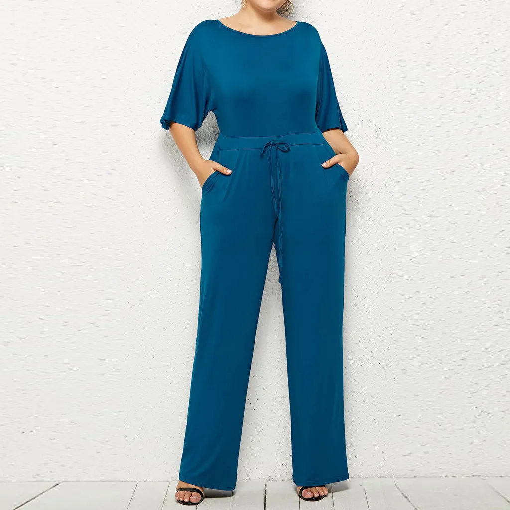 Комбинезоны размера плюс с карманами комбинезоны со шнуровкой полуоднотонные