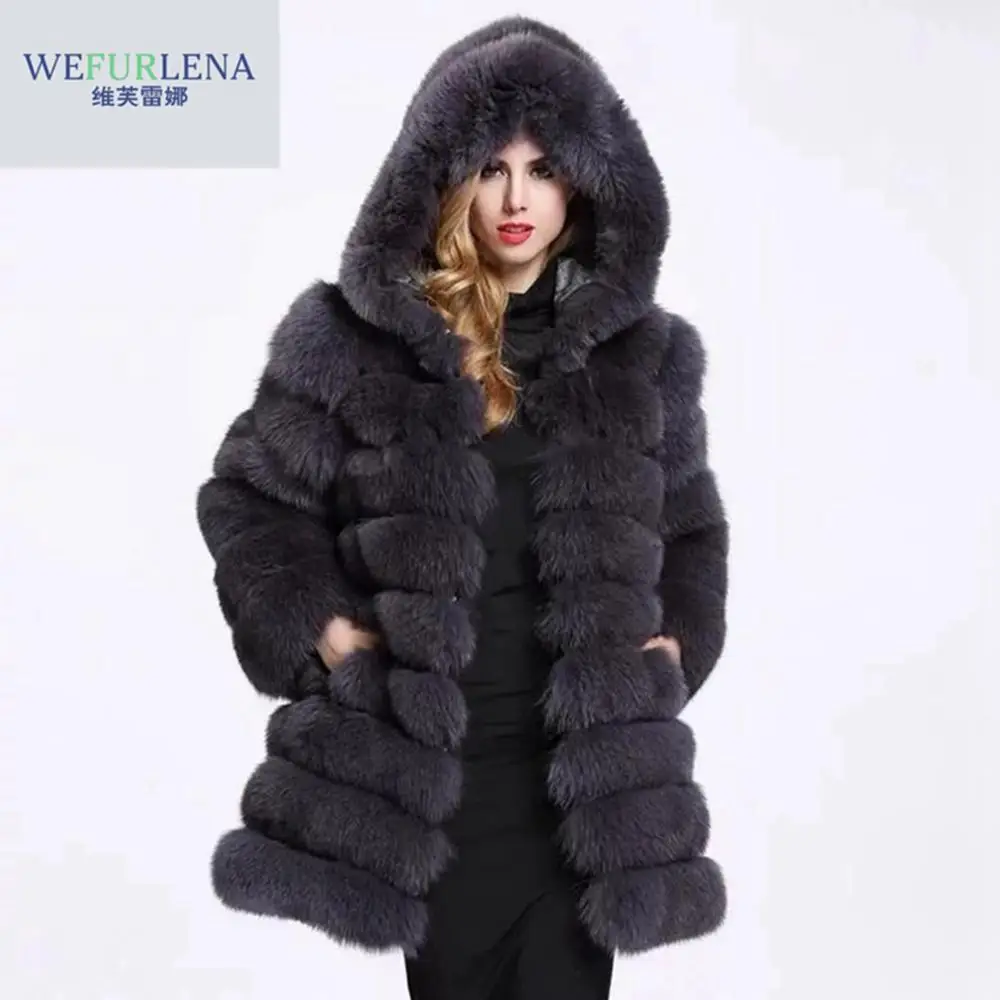 Dark grey Жилет из лисьего меха, женская зимняя модная жилетка из искусственного лисьего меха, женские теплые пальто из искусственного лисьего меха, женские пальто - Цвет: Dark grey