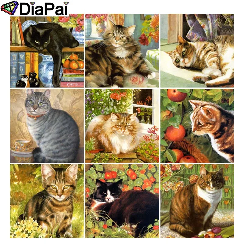 

DIAPAI Diamond Painting 5D DIY Full Square/Round Drill "Animal cat Flower book" 3D Embroidery Cross Stitch 5D Decor Gift