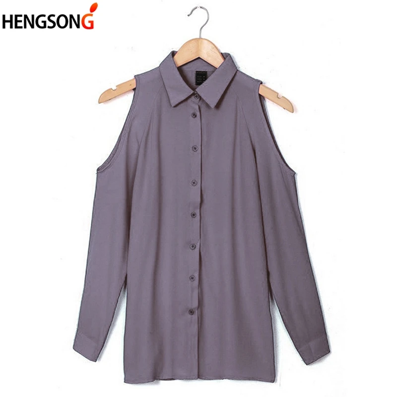 Модные женские рубашки с открытыми плечами Осенняя однотонная Тонкая блузка