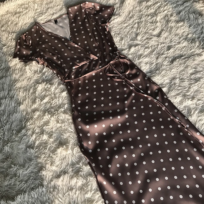 

2019 Sale Maxi Dress Vestido Longo Women's Dress Retro Polka Dot Female Sense Summer French Popular Temperament Long Zomer Jurk