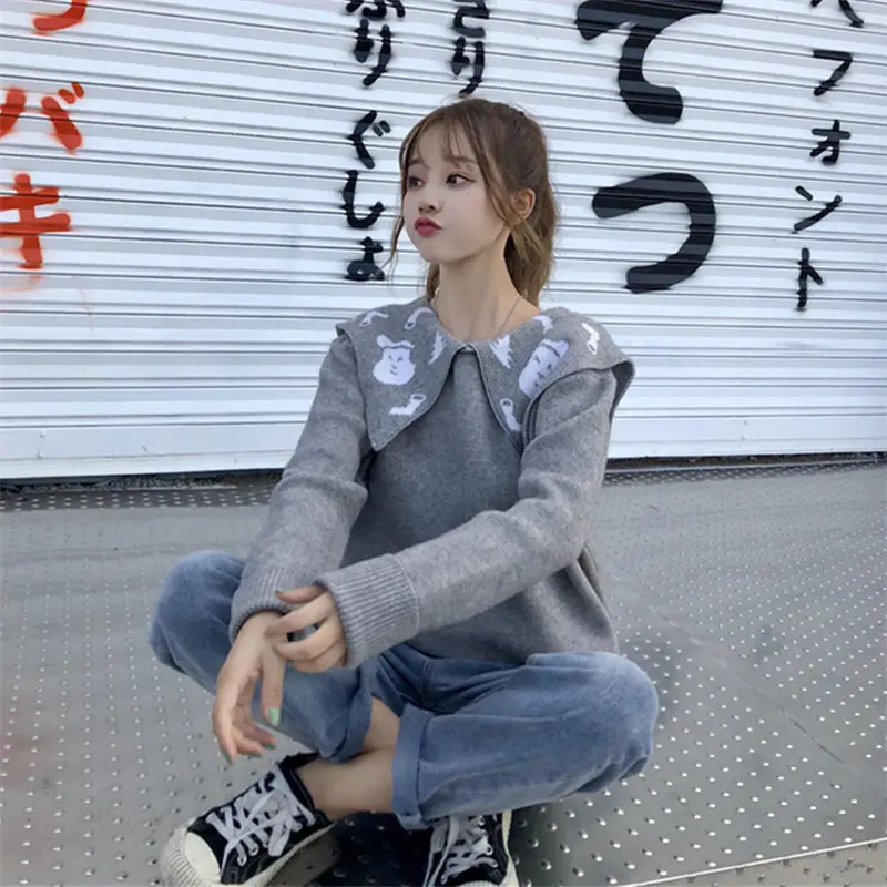 HziriP 2019 Autumn Winter Stylish Women Knitted Sweaters Long Sleeve Pullovers Loose Wild Solid Slim Sweater 2 Colors | Женская одежда